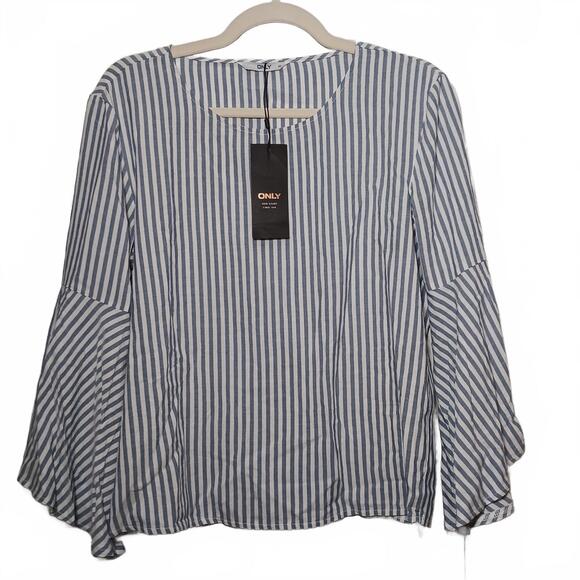NEW ONLY Striped 3/4 Bell Sleeve‎ Blouse - Blue & White, Size 8(EU40) - Picture 1 of 10